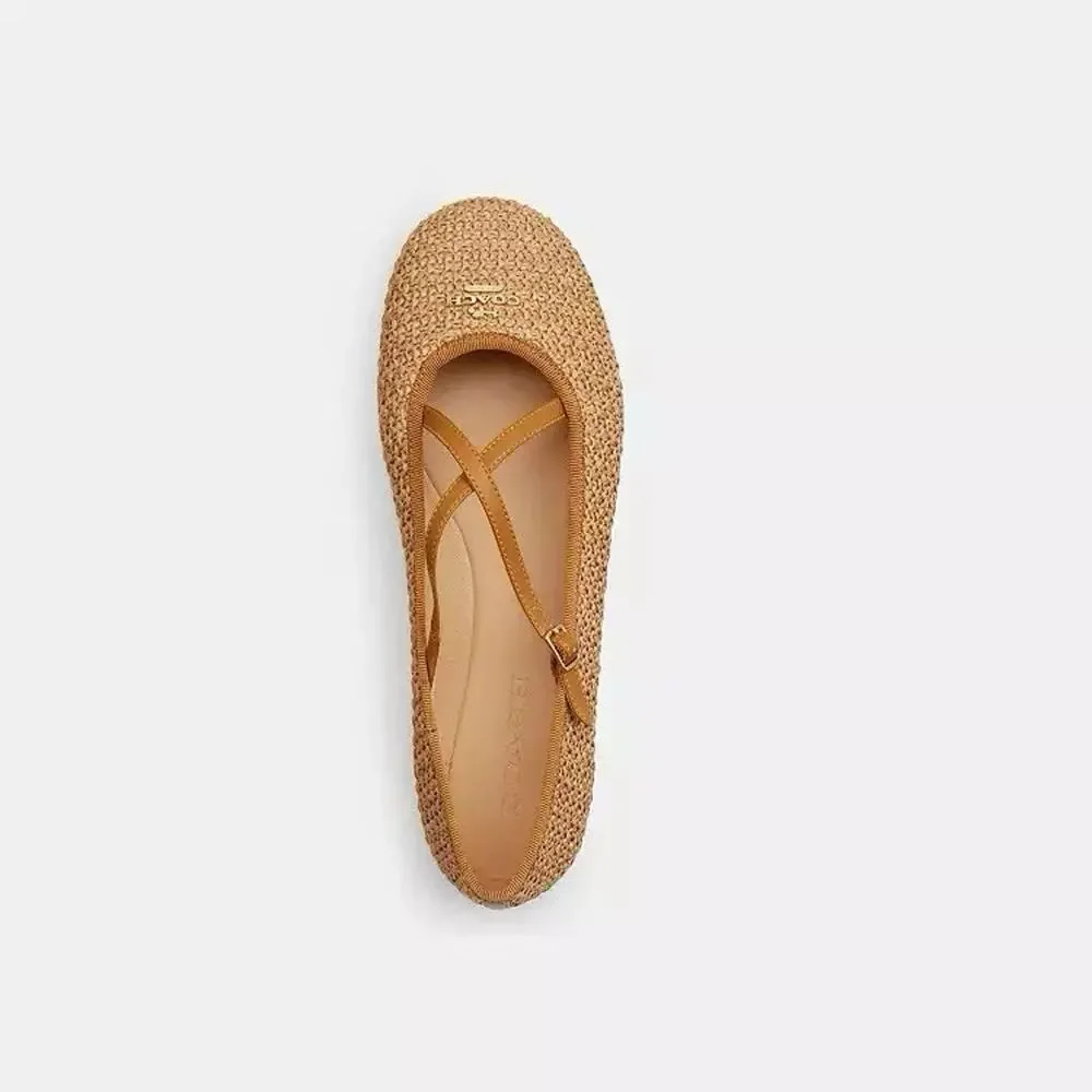 NWT Coach Women Phoebe Ballet Flat Natural CEE75 Raffia us5